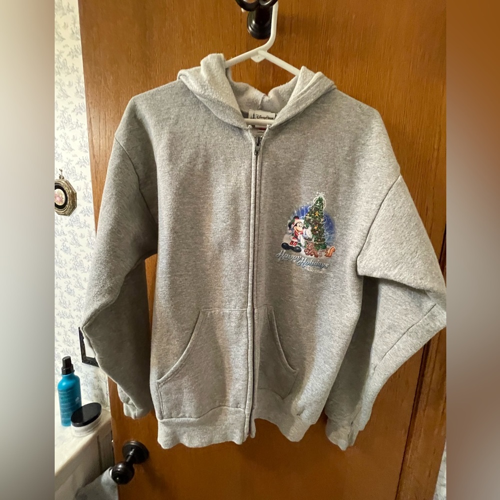 Disney Parks World Happy Holidays Christmas  Jacket Youth XL Zip Hoodie